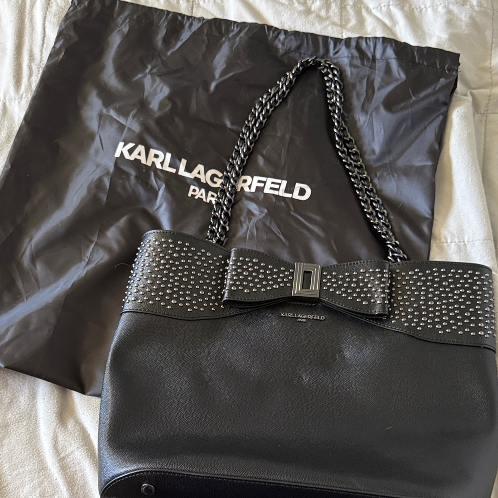 Karl Lagerfeld Black Tote with Silver Studded Bow